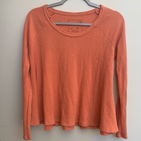 Free People Long Sleeve orange waffle tee. Size XSmall - Picture 6 of 6